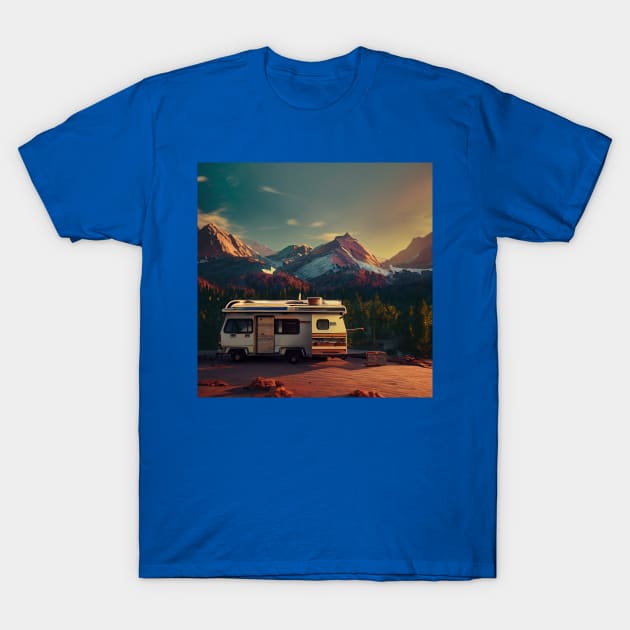 Van Life Camper RV Outdoors in Nature T-Shirt by Grassroots Green